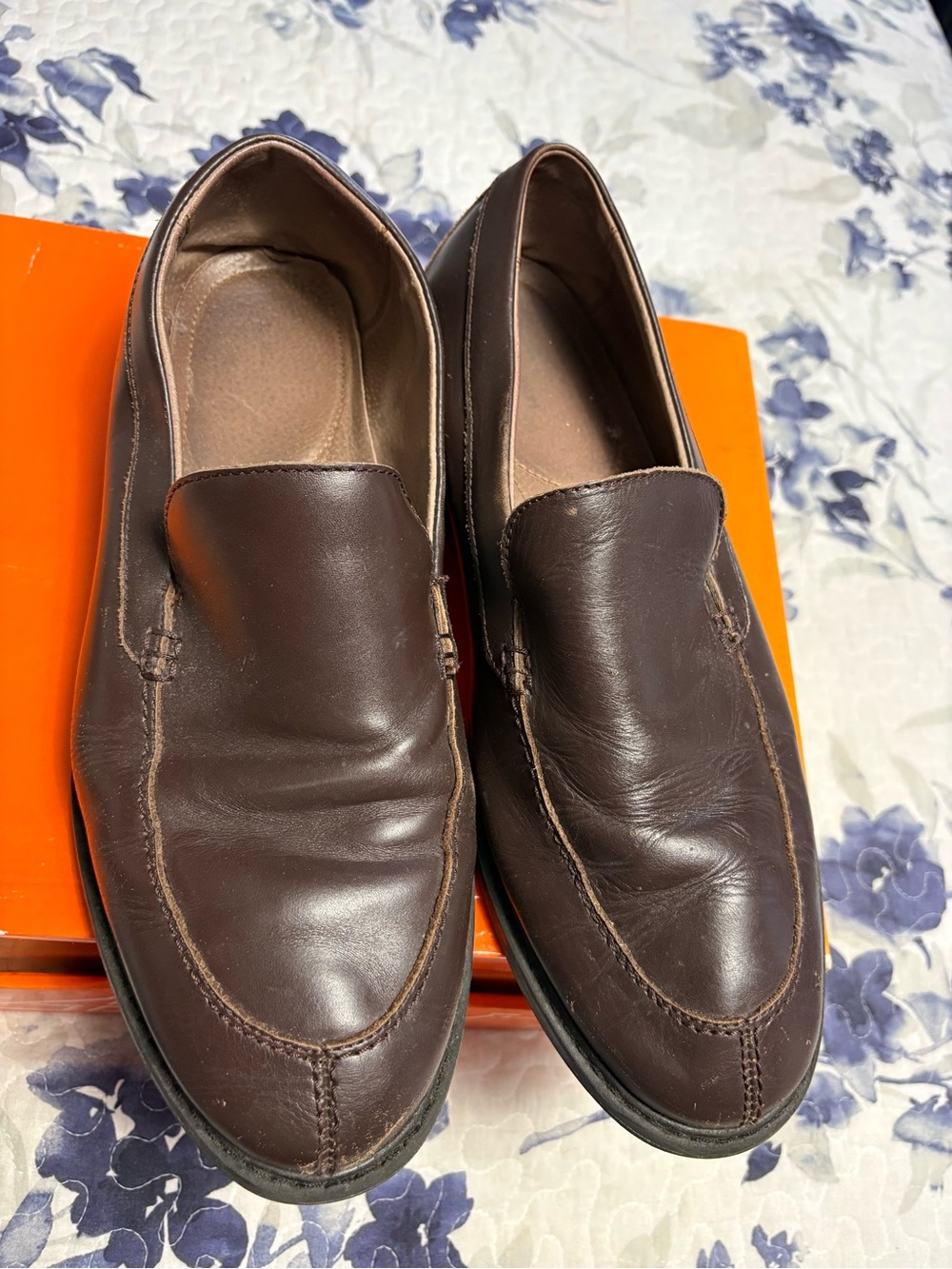 Land’s End Mens Slip-On Leather Loafers in Dark Brown